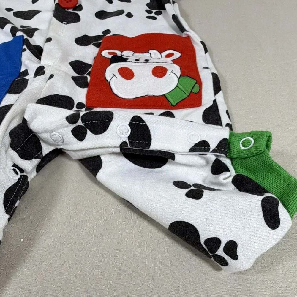 Vintage Buster Brown Baby 12M Cow Print Romper Coveralls Made in USA - 80s?